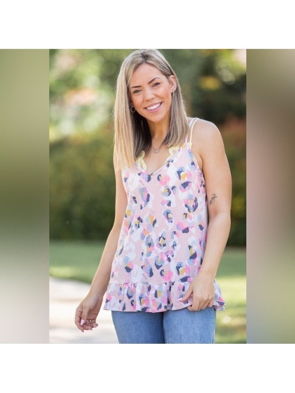 Spots of Neon Ruffled Tank